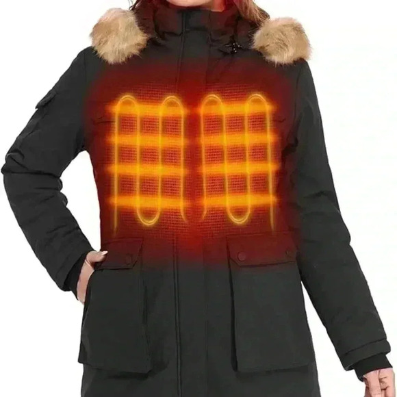 ORORO Women's Heated Parka Jacket with Thermolite Insulation and Detachable Hood - Picture 1 of 13